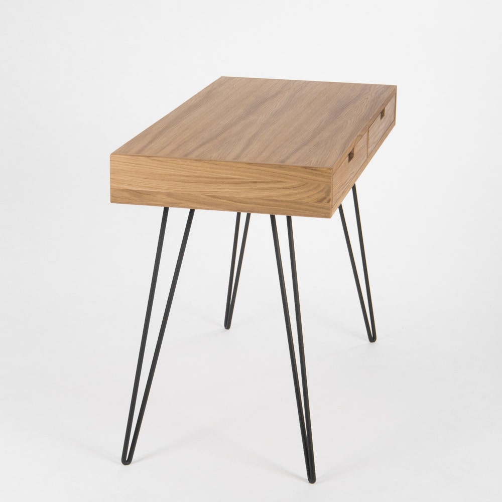 HEIM – Minimalist desk, dressing table, bureau, small computer table, mid century modern, oak wood, steel / metal hairpin legs - Image 4