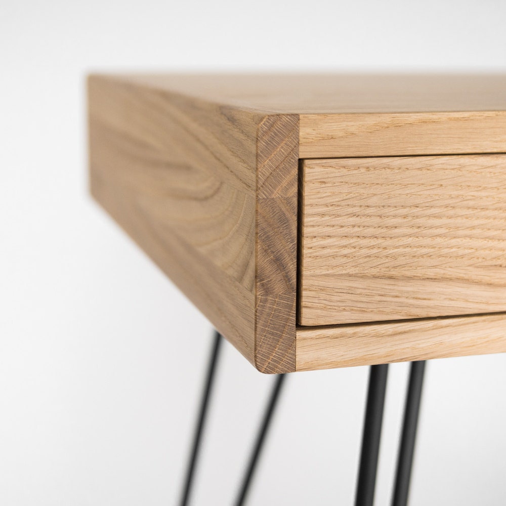 HEIM – Minimalist desk, dressing table, bureau, small computer table, mid century modern, oak wood, steel / metal hairpin legs - Image 5