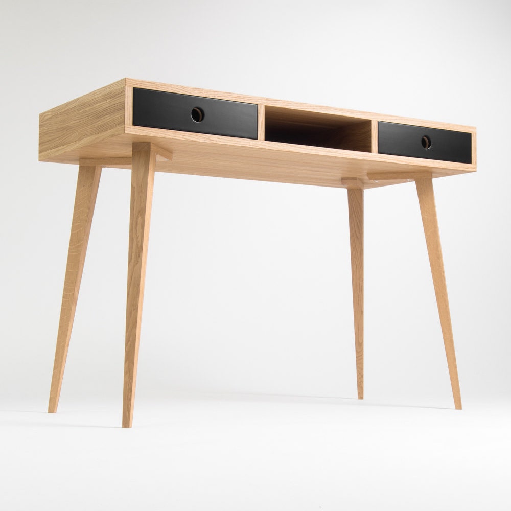 KUUB – Office table, small desk, bureau, with black drawers, mid century modern, oak wood, customized size and finish - Image 4