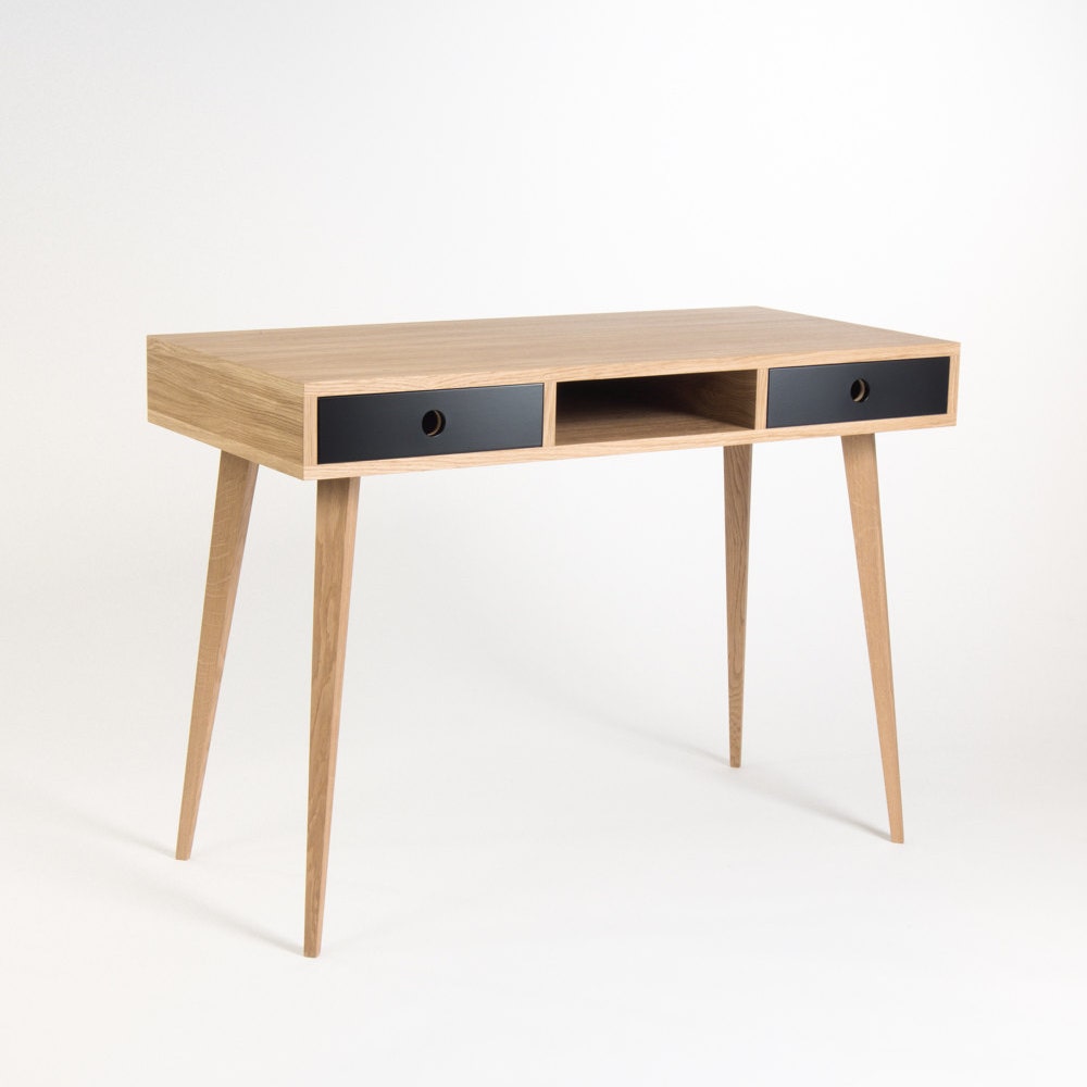 KUUB – Office table, small desk, bureau, with black drawers, mid century modern, oak wood, customized size and finish - Image 2
