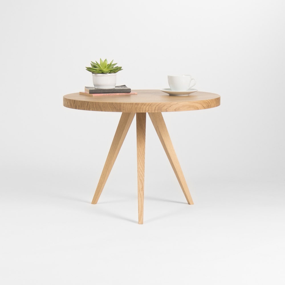 OKKO – Round coffee table, small end table, accent table, made of solid oak