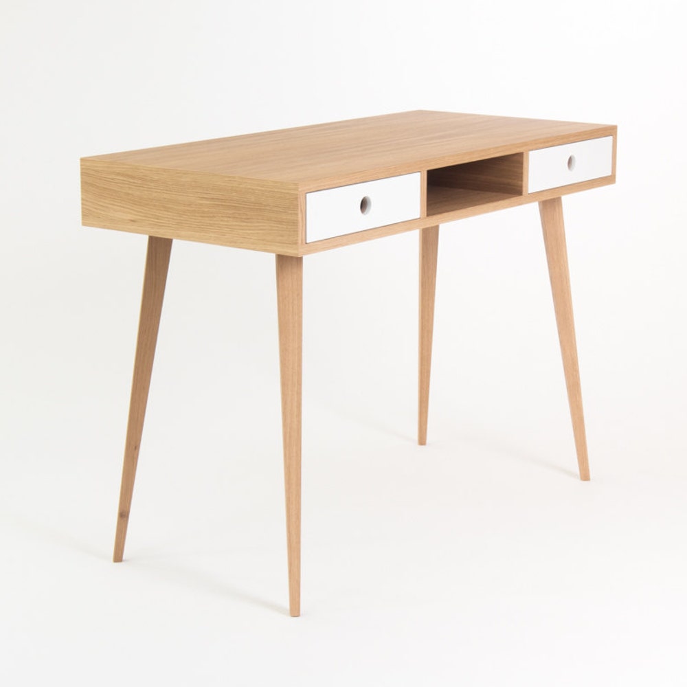 KUUB – Desk for home, dressing table, bureau, with white drawers, oak wood, scandinavian design, mid century modern - Image 2