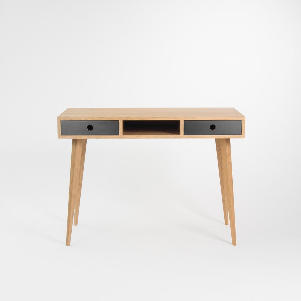 KUUB – Office table, small desk, bureau, with black drawers, mid century modern, oak wood, customized size and finish - Image 3