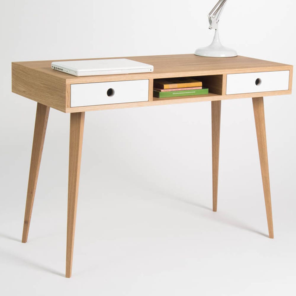 KUUB – Desk for home, dressing table, bureau, with white drawers, oak wood, scandinavian design, mid century modern