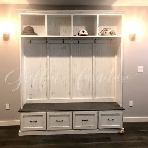 Georgia Mudroom Storage Bench with Drawers | 4-Section Entryway Hall Tree | Coat Rack & Cubbies | Custom Furniture | Hall Tree Bench