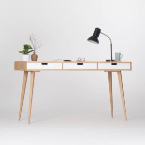 HEIM – Bureau, study desk, home office desk, with white drawers, scandinavian style, mid century modern