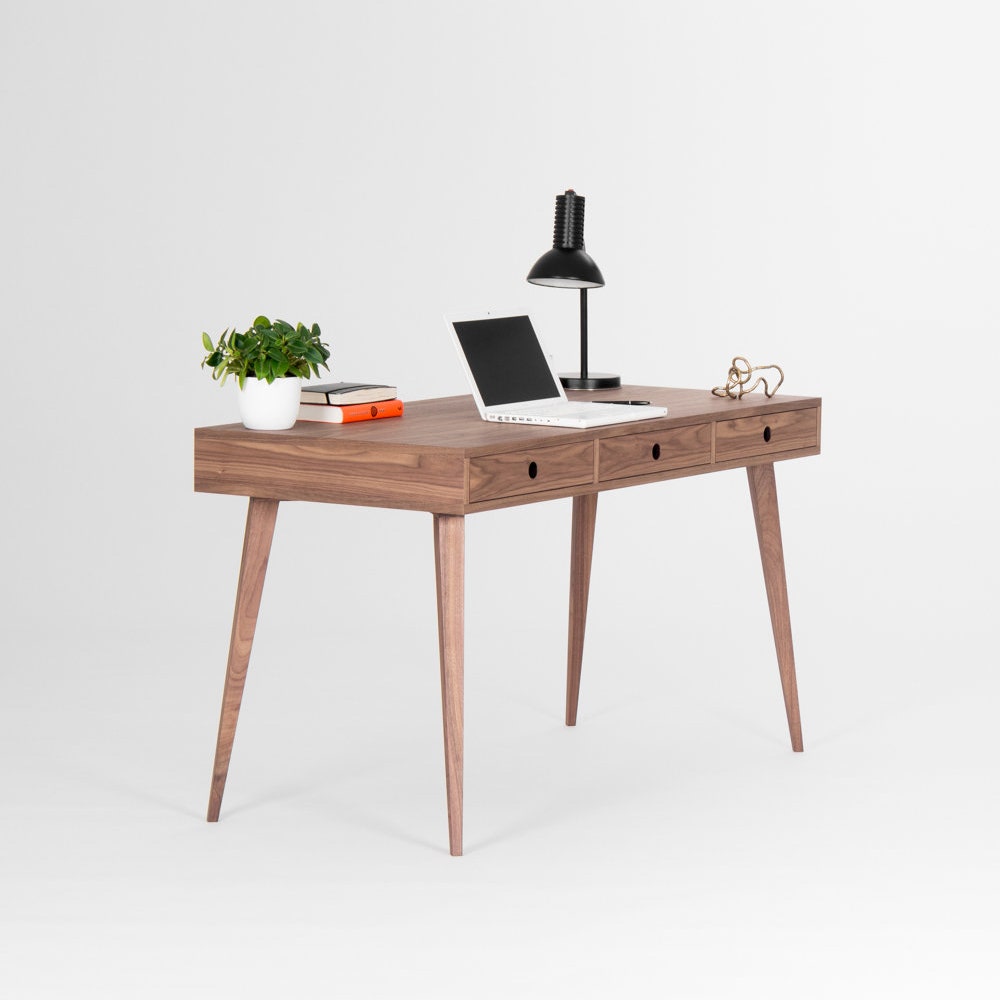 KUUB – Wooden desk, mid century modern, walnut desk with three drawers - Image 4