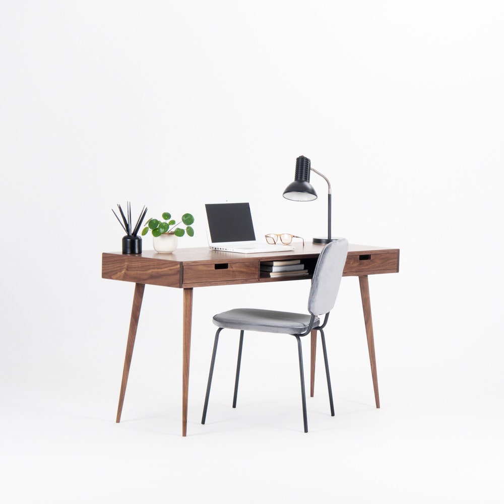HEIM – Desk for office, mid-century computer desk with two drawers and a recess - Image 3