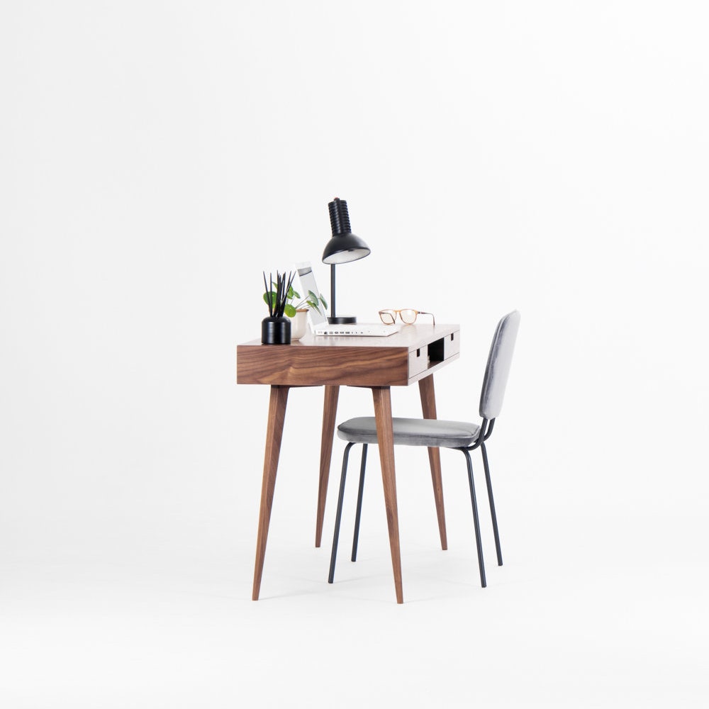 HEIM – Desk for office, mid-century computer desk with two drawers and a recess - Image 4