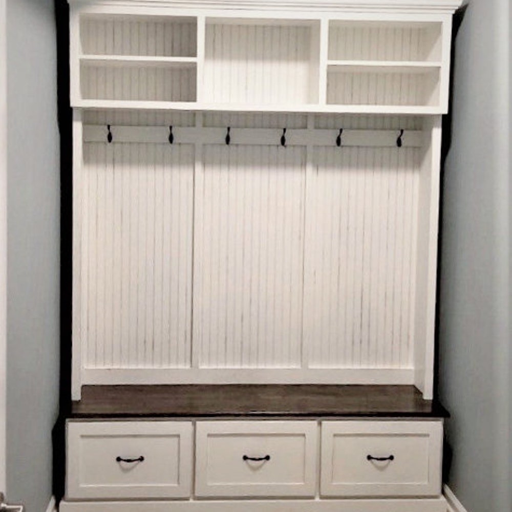 Midland Entryway Bench with Shoe Storage | 3-Section Mudroom Organizer | Custom Wood Hallway Bench with Cubbies | Mudroom Bench - Image 3