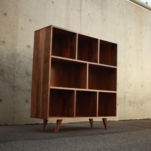 Smith Vinyl LP Console, Mid-Century Modern Bookcase, Solid Hardwood Bookshelf, PNW Made Furniture (Shown in Walnut)