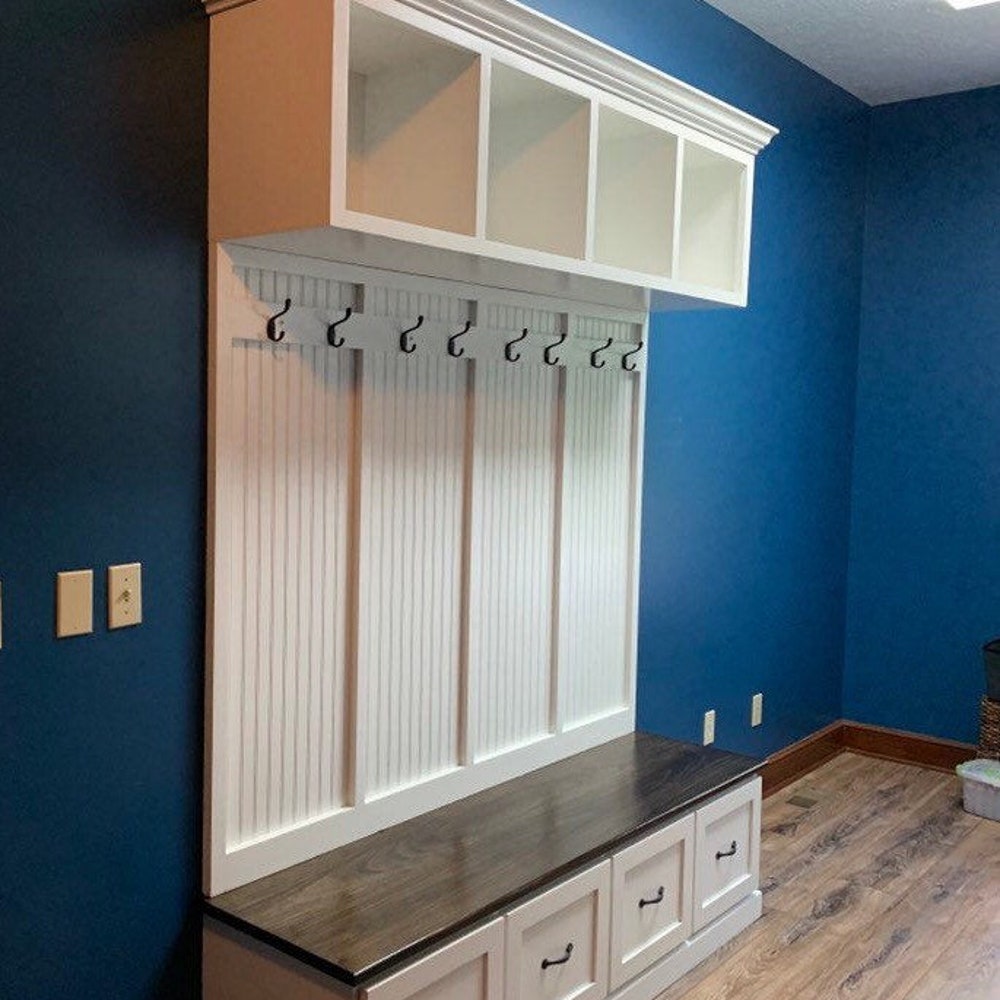 New York Style Mudroom Bench | 4-Section Entryway Organizer with Shoe & Coat Storage | Custom Hall Tree | Farmhouse Entry Bench