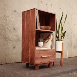 Halfstack Bookcase, 40"H, Vinyl LP Storage Shelf - Record Shelf with Drawer - LP Shelf with Drawer (Shown in Walnut)