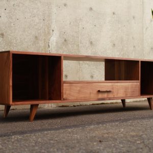 Bakewell Vinyl Console, Mid Century Credenza, Modern Vinyl Storage, Solid Wood Media Storage (Shown in Walnut)