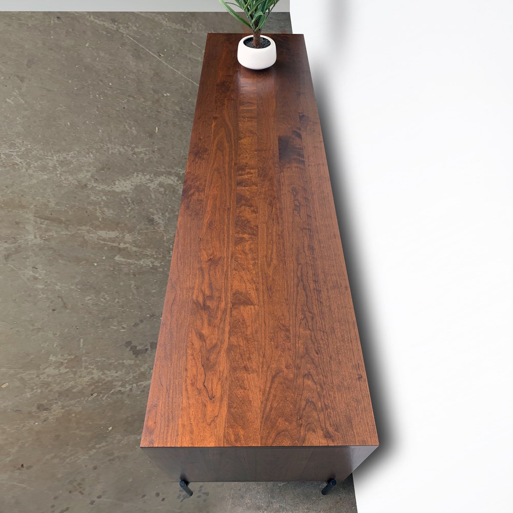 Kasse Credenza / Media Console - Solid Cherry - Teak Finish - 75"- Sliding Doors - Metal Legs - In Stock! - Image 3