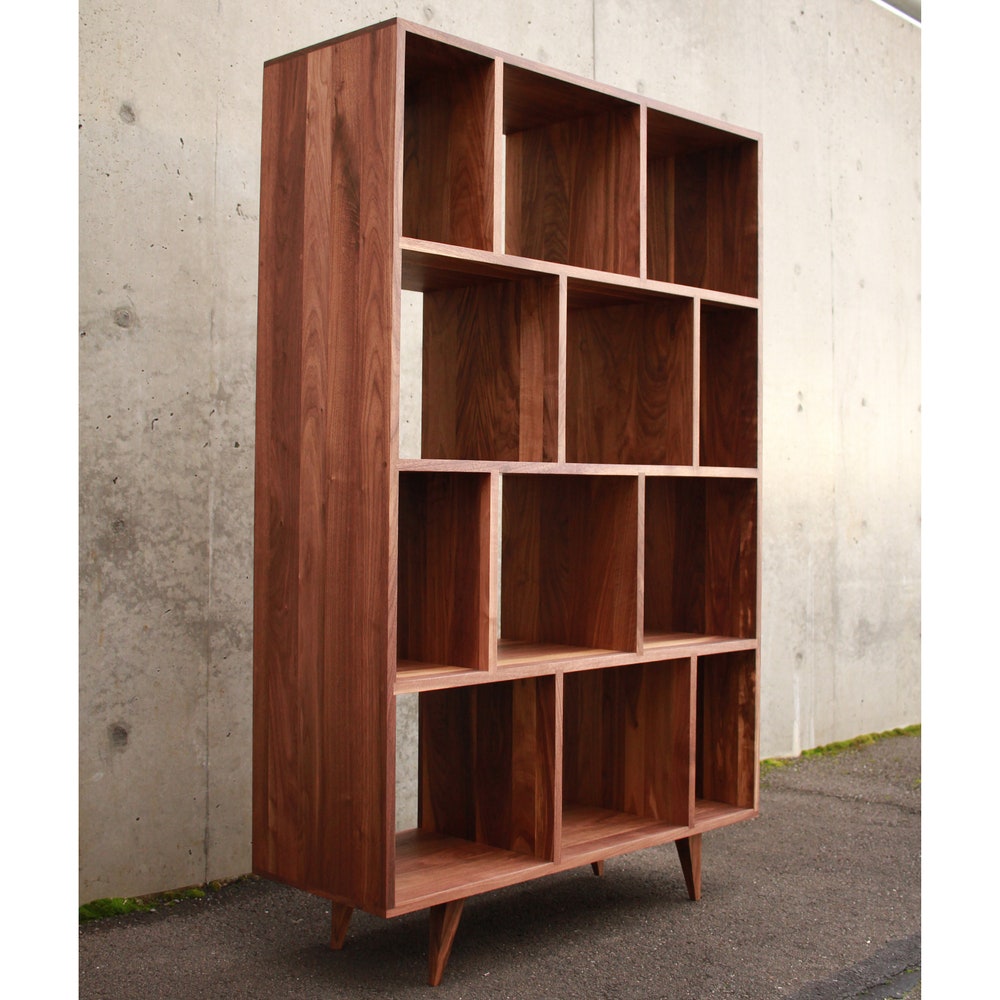 Knodler Vinyl LP Console, Mid-Century Modern Bookcase, Solid Hardwood Record Bookshelf, LP Shelf (Shown in Walnut)