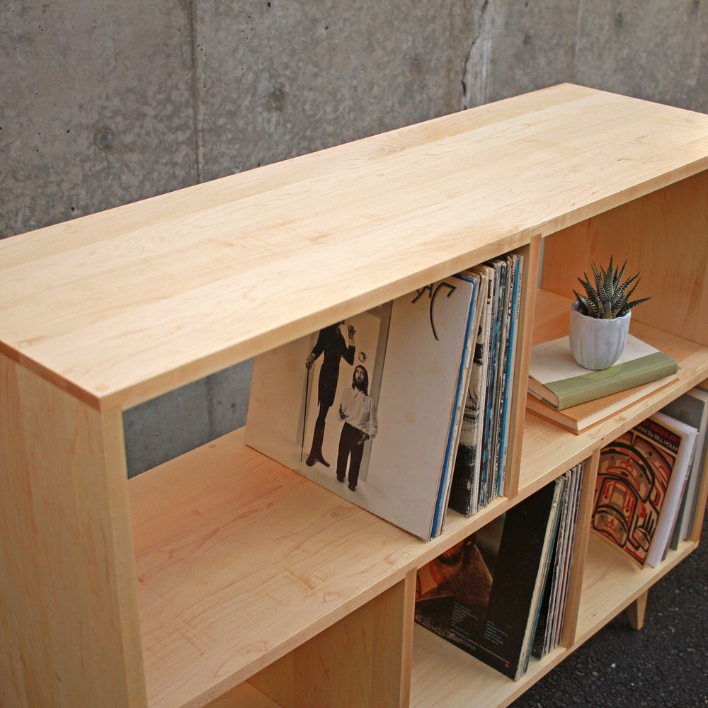 Couzens Vinyl LP Console, 45"W, Bookcase, LP Console, Modern Vinyl Storage, Vinyl Record Storage (Shown in Maple) - Image 3