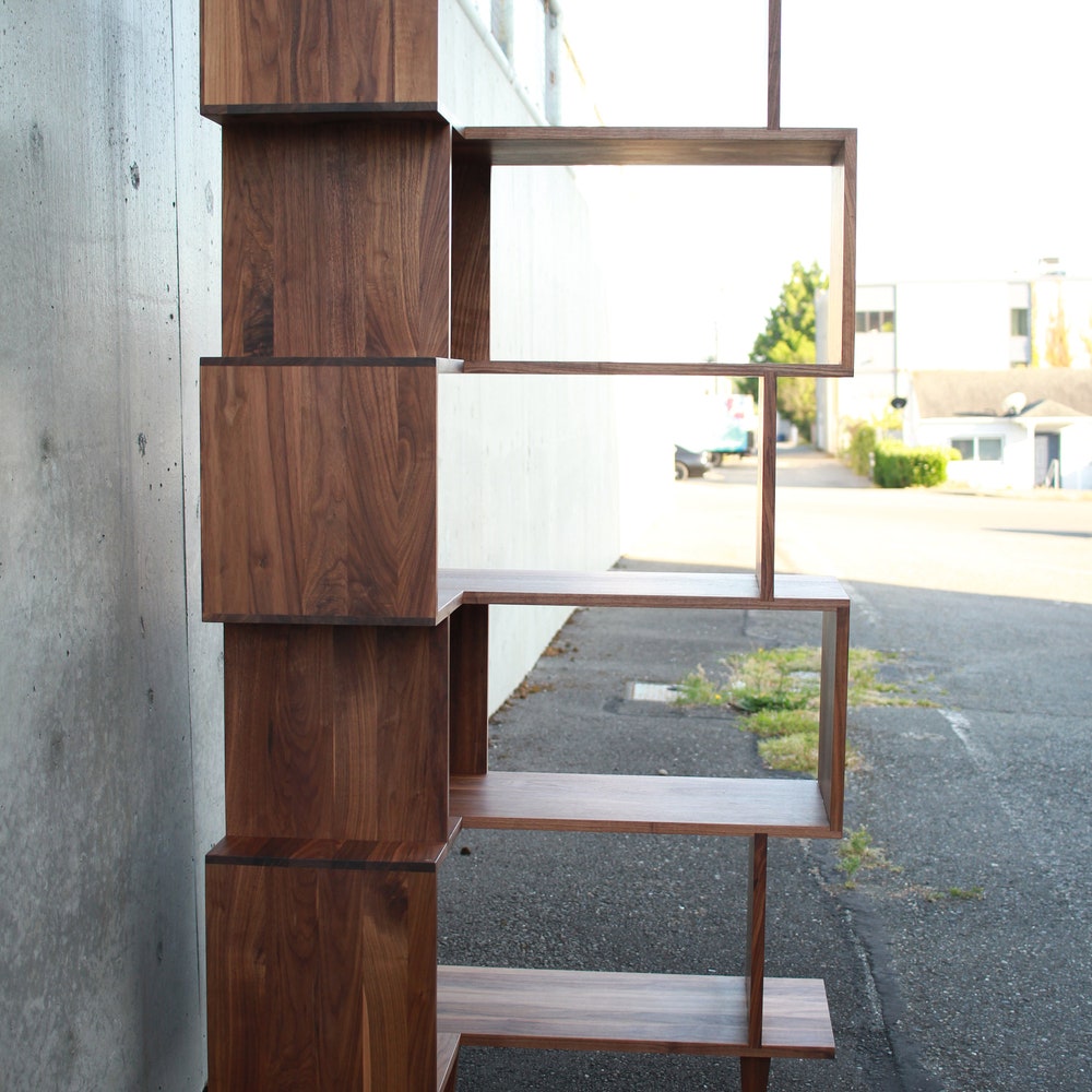 Corner Omni OFFSTACK Bookcase, 36"W, 24"D, Modern Vinyl LP Storage, Geometric Record Storage, Corner Bookshelf (Shown in Walnut) - Image 6