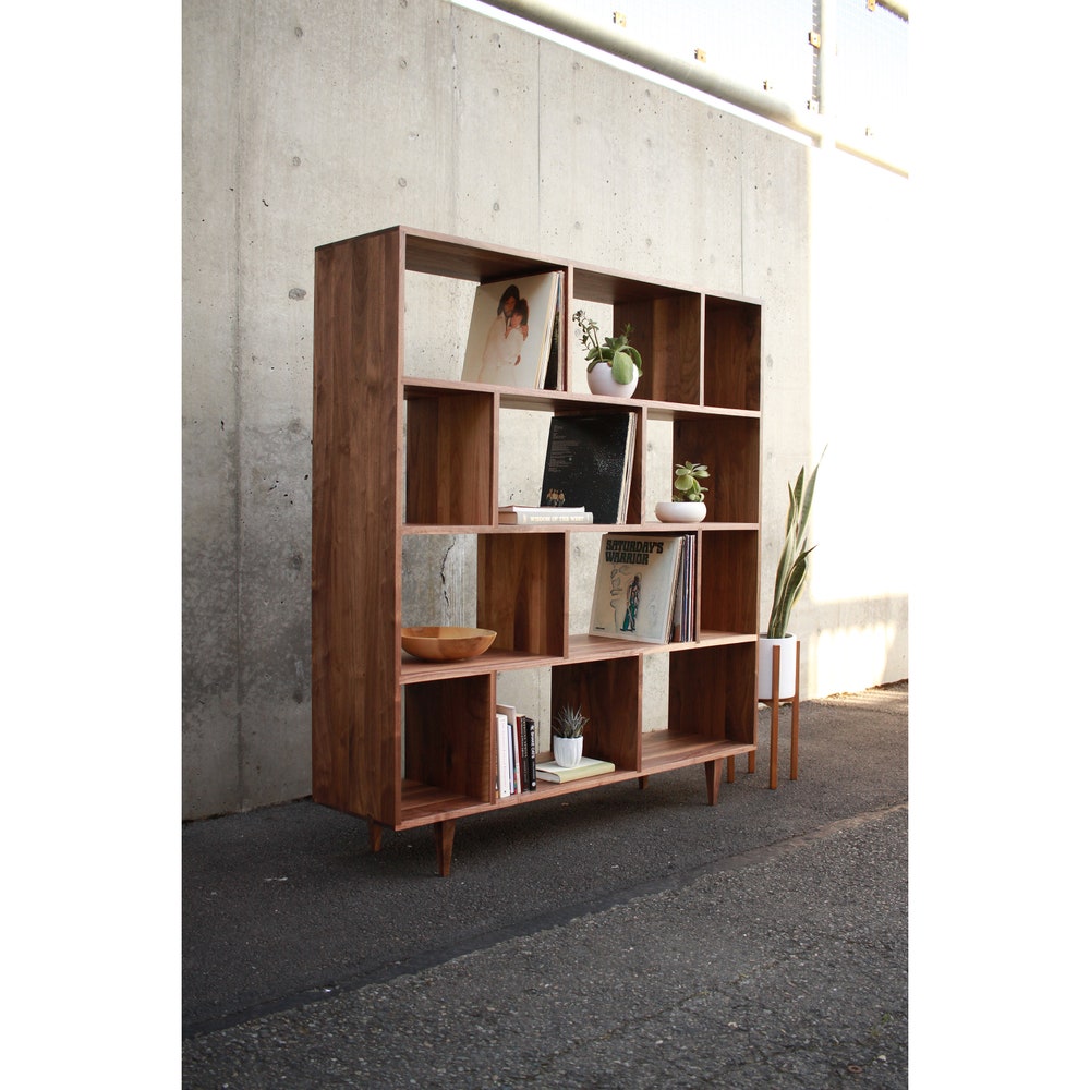 Vissing Vinyl LP Console, Mid-Century Modern LP Bookcase, Modern Vinyl Bookshelf, Record Shelf (Shown in Walnut)