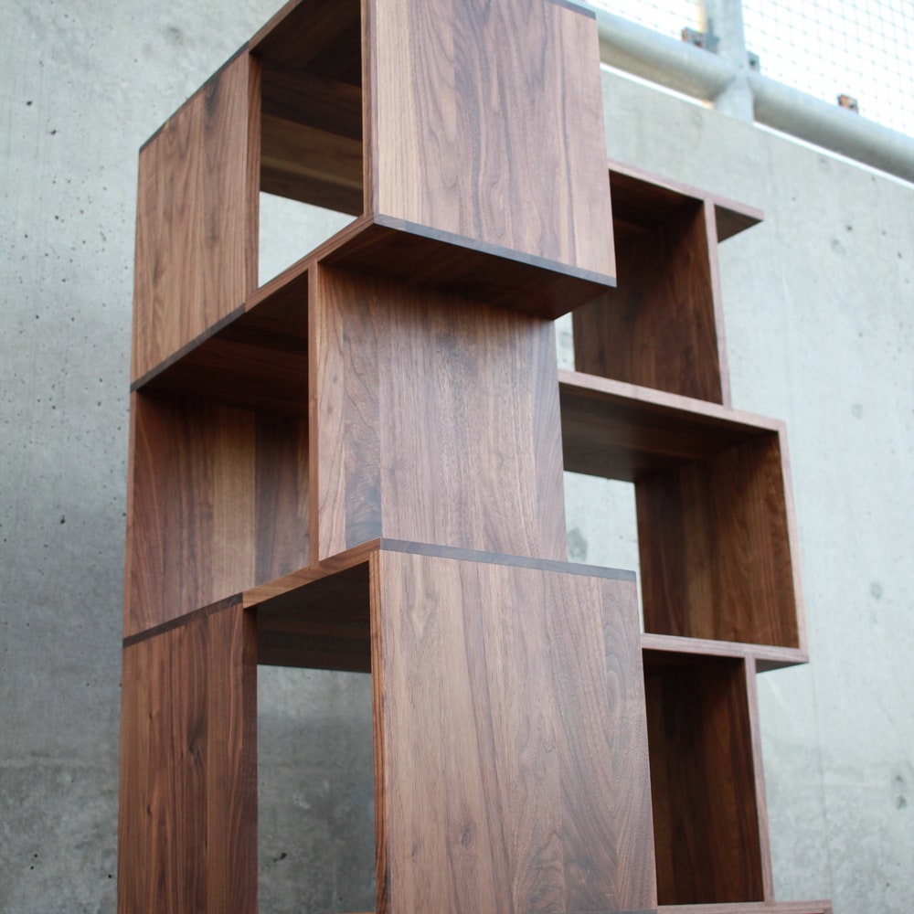 Corner Omni OFFSTACK Bookcase, 36"W, 24"D, Modern Vinyl LP Storage, Geometric Record Storage, Corner Bookshelf (Shown in Walnut) - Image 2