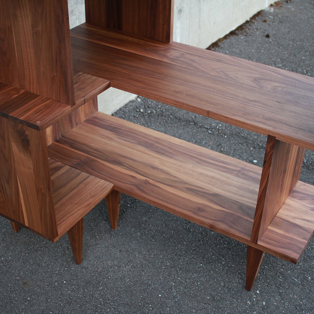 Corner Omni OFFSTACK Bookcase, 36"W, 24"D, Modern Vinyl LP Storage, Geometric Record Storage, Corner Bookshelf (Shown in Walnut) - Image 3