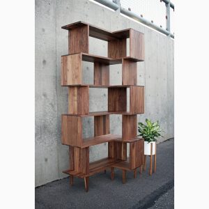 il_1000x1000.2495797661_d8or.jpg Corner Omni OFFSTACK Bookcase, 36"W, 24"D, Modern Vinyl LP Storage, Geometric Record Storage, Corner Bookshelf (Shown in Walnut)