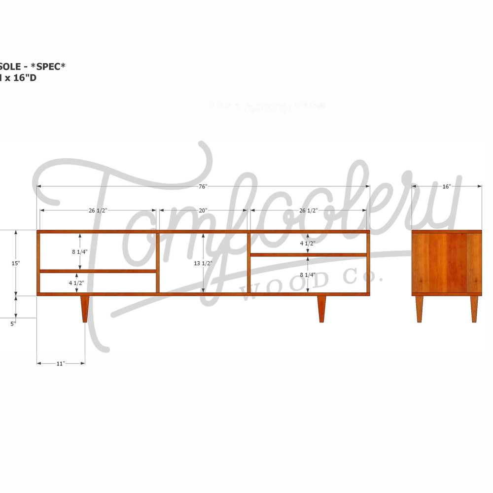 Braca Media Console, Mid-Century Credenza, Modern Sideboard, Solid Hardwood Media Console (Shown in Walnut) - Image 8