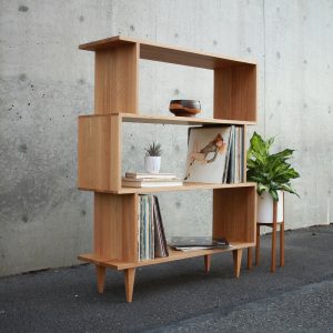 4-Tier OFFSTACK Bookcase, 49"H, Modern Vinyl LP Storage, Geometric Vinyl Shelf, Record Shelf (Shown in White Oak)