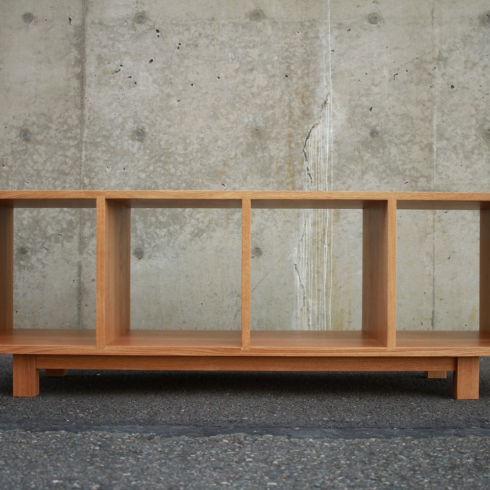 Warner Foyer Bench / LP Vinyl Storage, Modern Storage Bench, Vinyl Storage Bench, LP Bench (Shown in White Oak) - Image 4