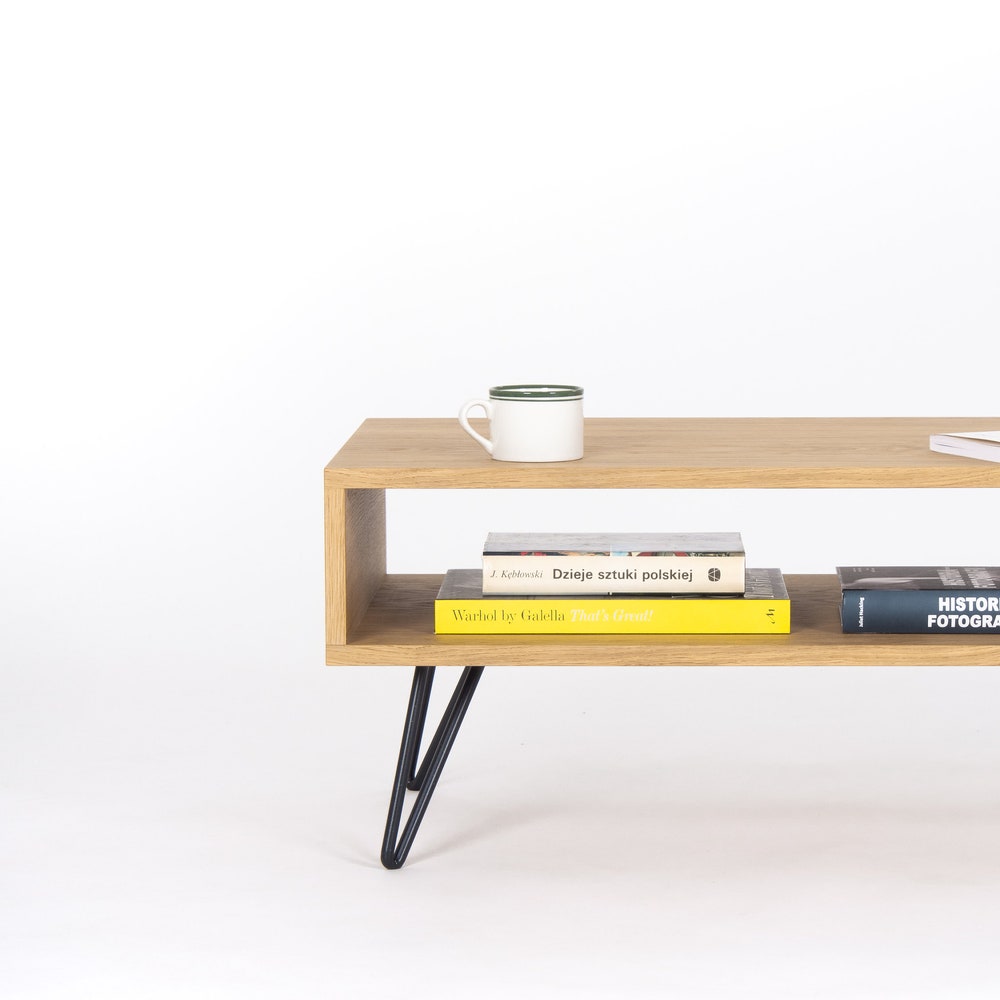 KUUB – Modern coffee table, media console, entertainment center, made of oak wood, hairping legs - Image 6