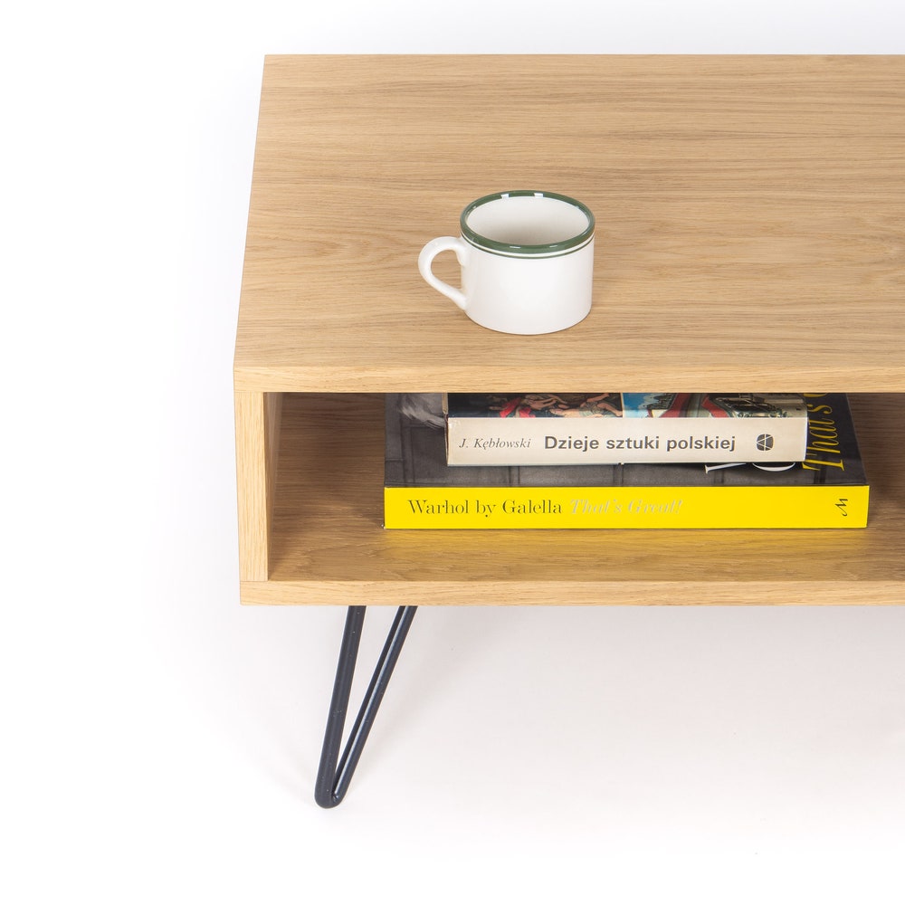 KUUB – Modern coffee table, media console, entertainment center, made of oak wood, hairping legs - Image 8