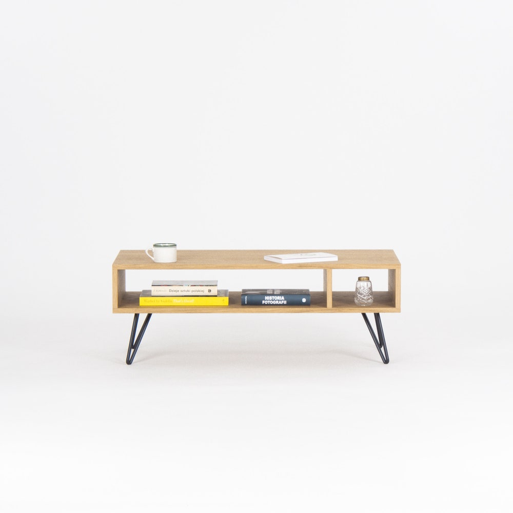 KUUB – Modern coffee table, media console, entertainment center, made of oak wood, hairping legs - Image 2