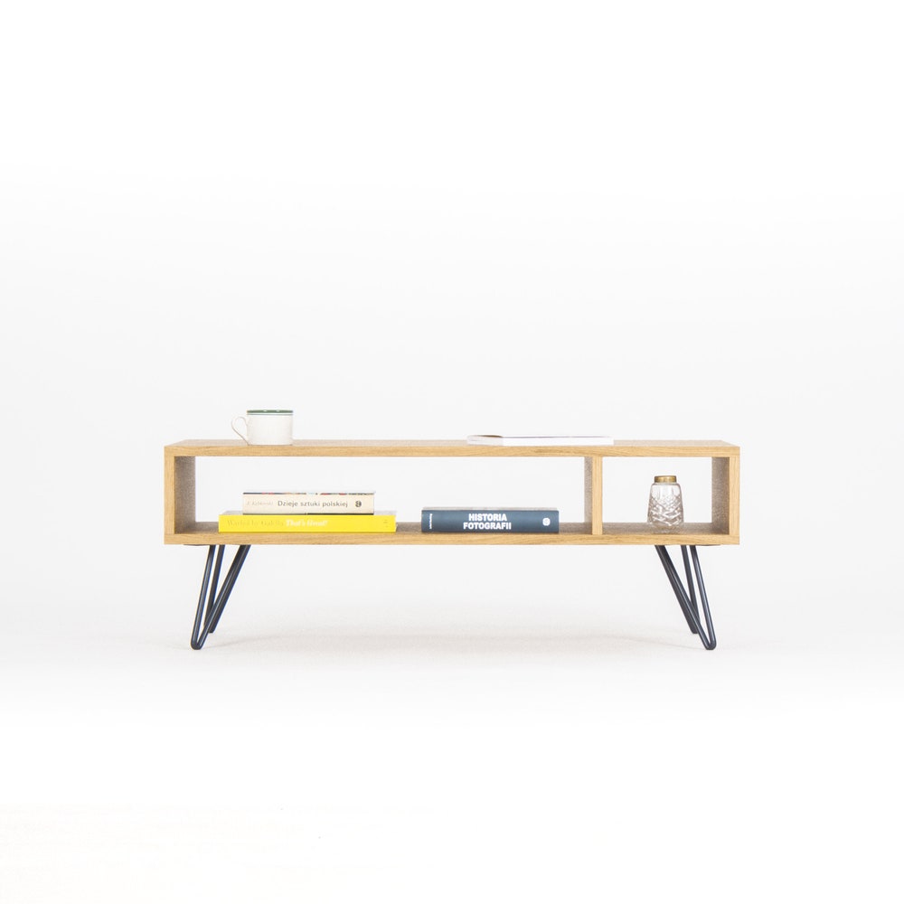 KUUB – Modern coffee table, media console, entertainment center, made of oak wood, hairping legs - Image 3