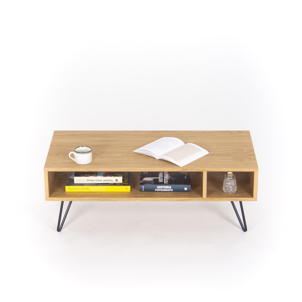 KUUB – Modern coffee table, media console, entertainment center, made of oak wood, hairping legs - Image 4