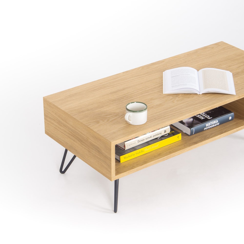 KUUB – Modern coffee table, media console, entertainment center, made of oak wood, hairping legs - Image 5