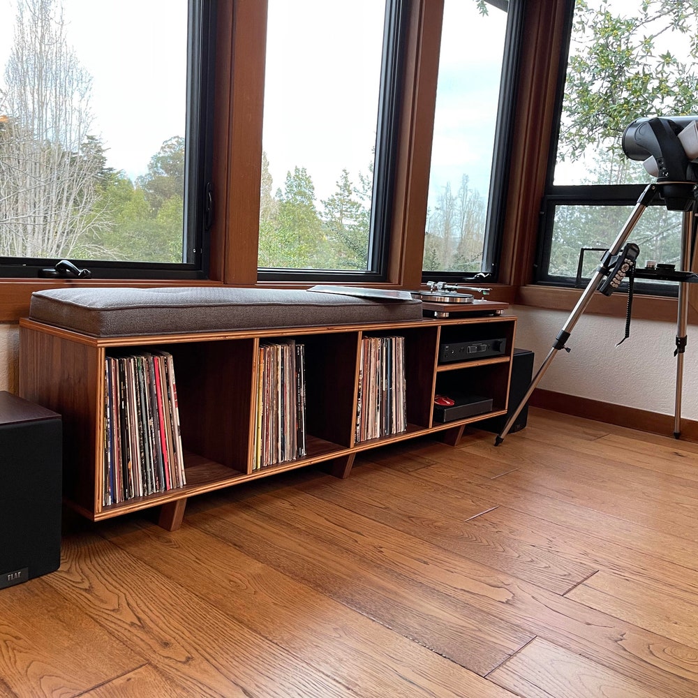 Vinyl LP Storage Bench Lo-Fi edition with Amplifier Shelf - Image 6