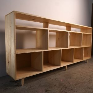 Fields Vinyl Console, 90"W, Solid Hardwood Bookshelf, Vinyl Storage Shelf, Mid-Century Modern Bookcase (Shown in Maple)