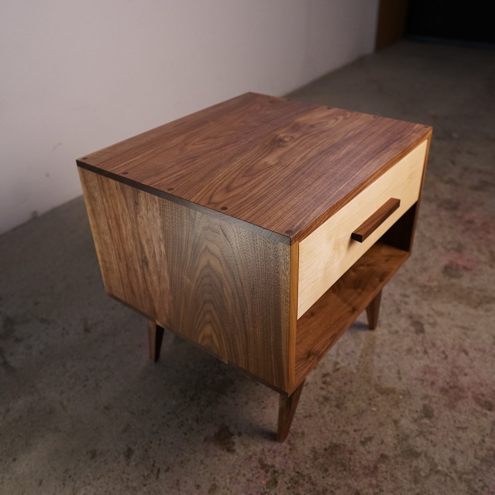 Moline Nightstand, Mid Century Nightstand with Drawer, Solid Hardwood Modern Side Table (Shown in Walnut + Maple) - Image 2