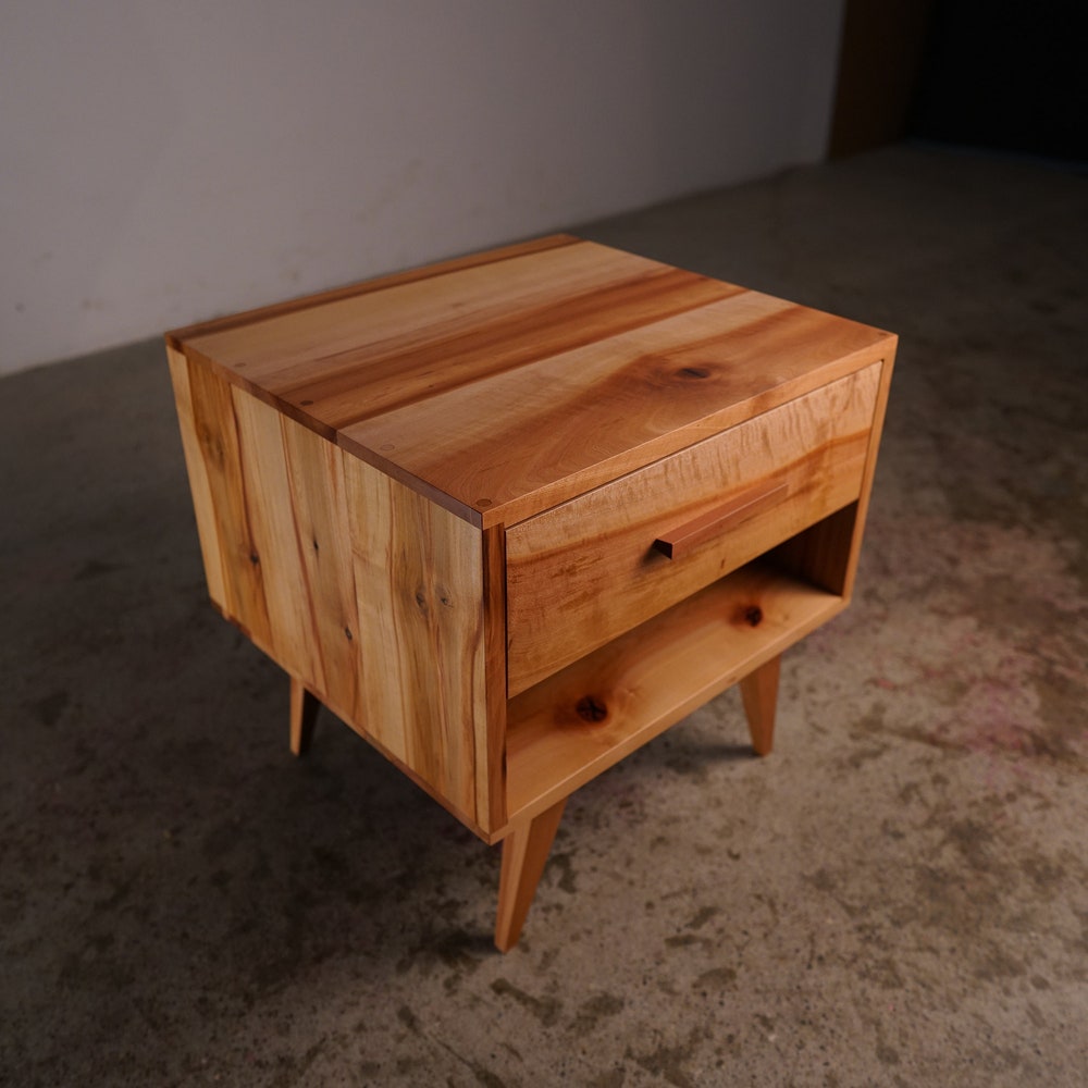Moline Nightstand, Mid Century Nightstand with Drawer, Solid Hardwood Modern Side Table (Shown in Madrone) - Image 2