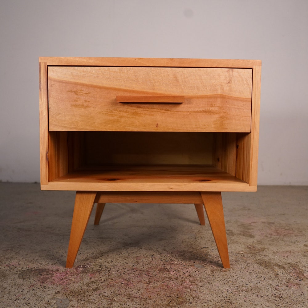 Moline Nightstand, Mid Century Nightstand with Drawer, Solid Hardwood Modern Side Table (Shown in Madrone) - Image 7