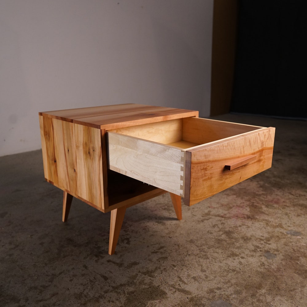 Moline Nightstand, Mid Century Nightstand with Drawer, Solid Hardwood Modern Side Table (Shown in Madrone) - Image 4