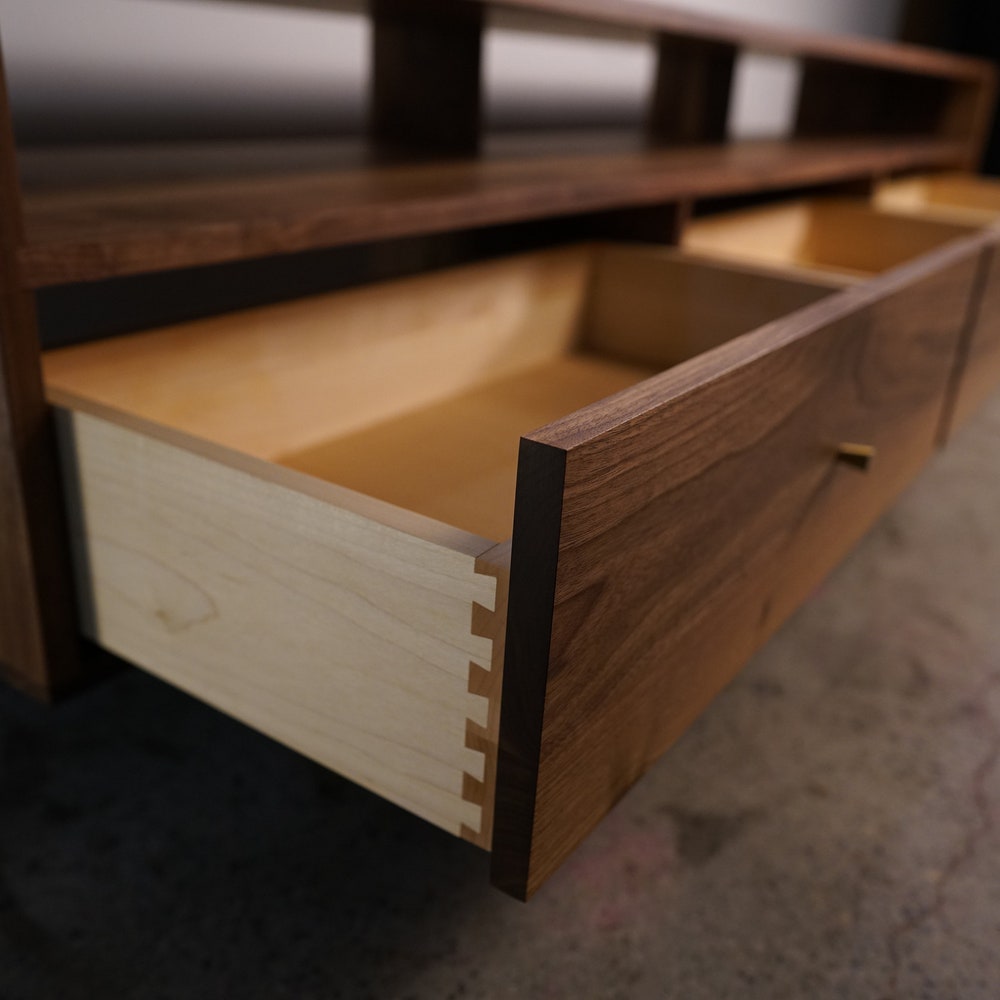 Brooklyn Media Console, 3 Drawer, 84"W, Mid Century TV Credenza, Modern TV Console, Solid Hardwood Credenza (Shown in Walnut) - Image 4