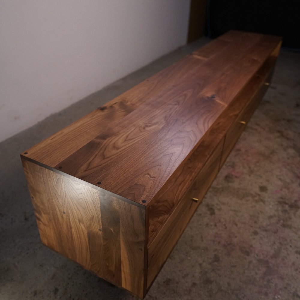 Brooklyn Media Console, 3 Drawer, 84"W, Mid Century TV Credenza, Modern TV Console, Solid Hardwood Credenza (Shown in Walnut) - Image 3