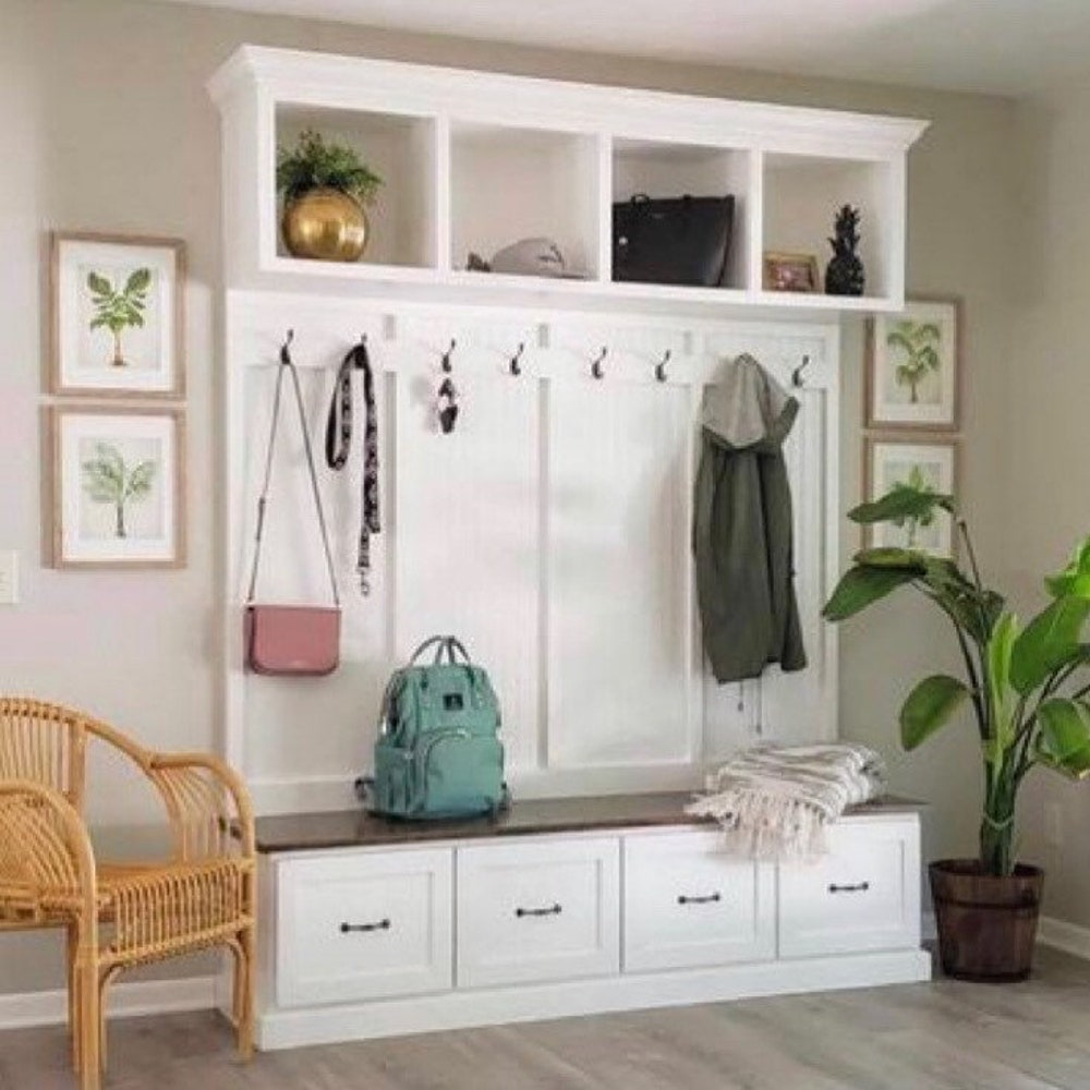 New York Style Mudroom Bench | 4-Section Entryway Organizer with Shoe & Coat Storage | Custom Hall Tree | Farmhouse Entry Bench - Image 3