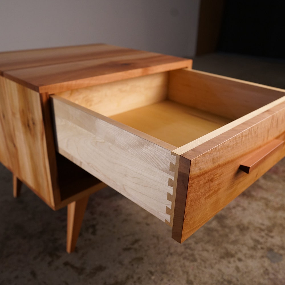 Moline Nightstand, Mid Century Nightstand with Drawer, Solid Hardwood Modern Side Table (Shown in Madrone) - Image 3