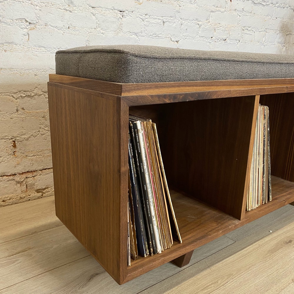 HIFI Vinyl Storage Bench with Component Shelf (with Mid Century Modern Stylings) - Image 2