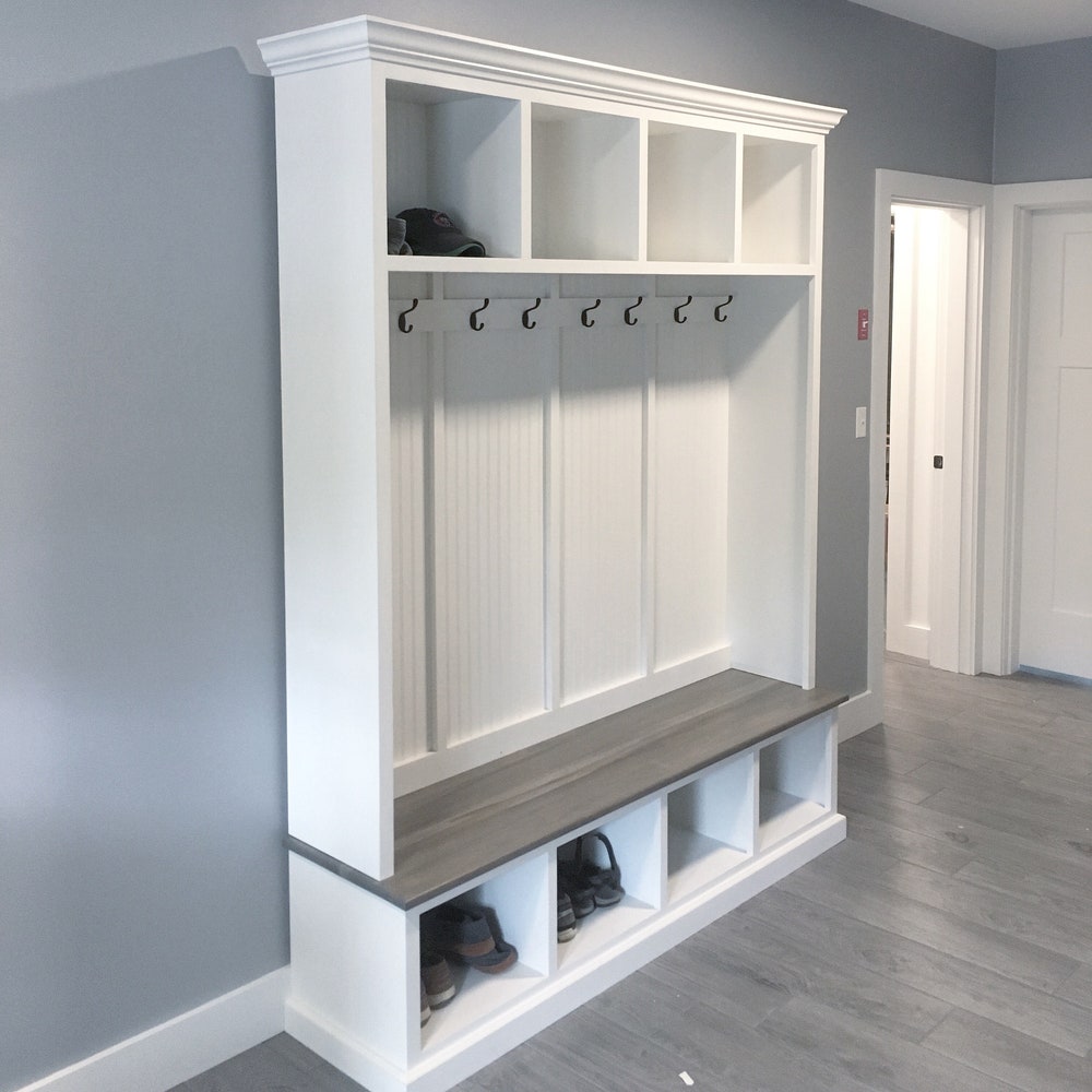 Pennsylvania Entryway Bench | 4-Section Mudroom Hall Tree with Shoe Storage | Farmhouse Mud Bench Organizer | Custom Mudroom Bench - Image 3