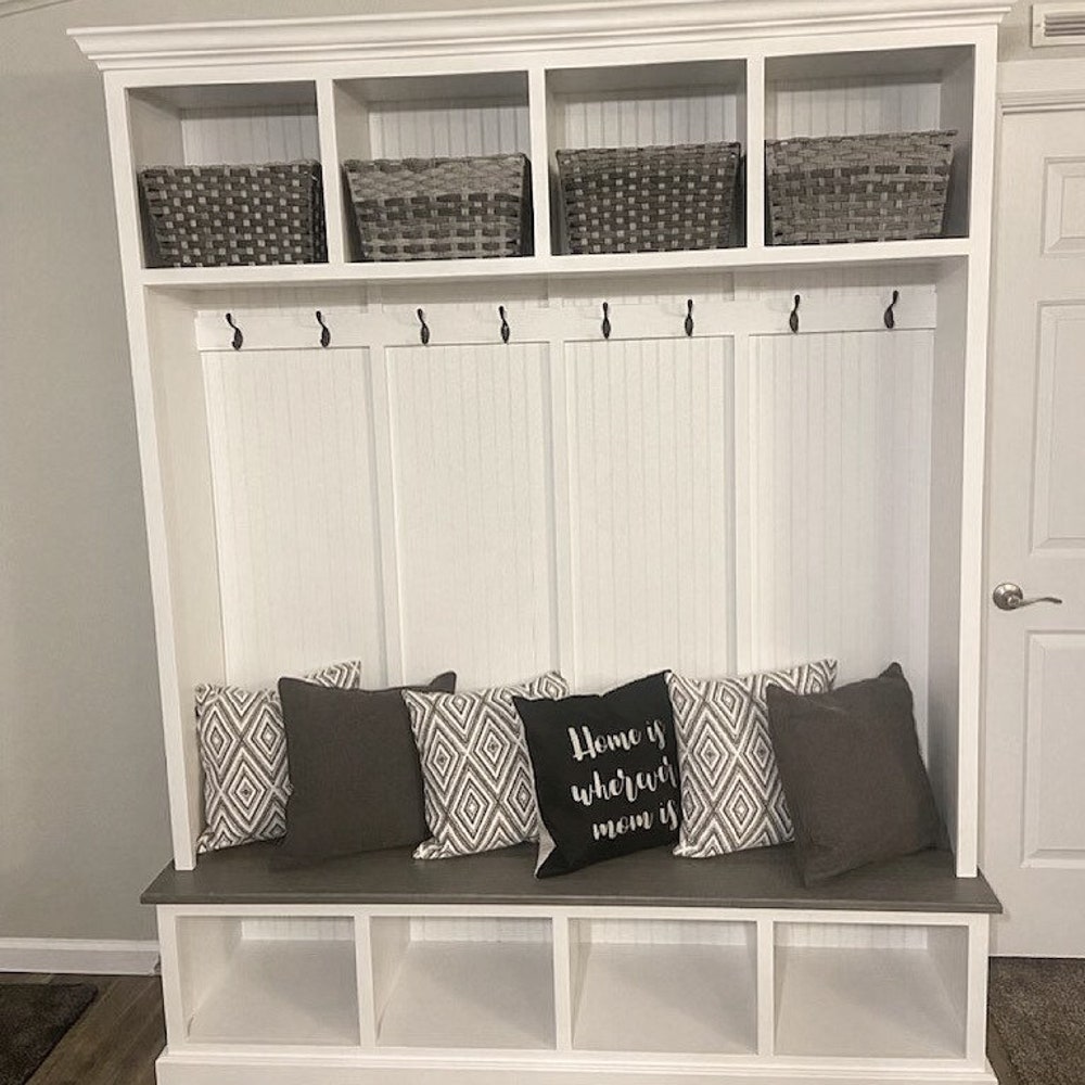 Pennsylvania Entryway Bench | 4-Section Mudroom Hall Tree with Shoe Storage | Farmhouse Mud Bench Organizer | Custom Mudroom Bench - Image 5