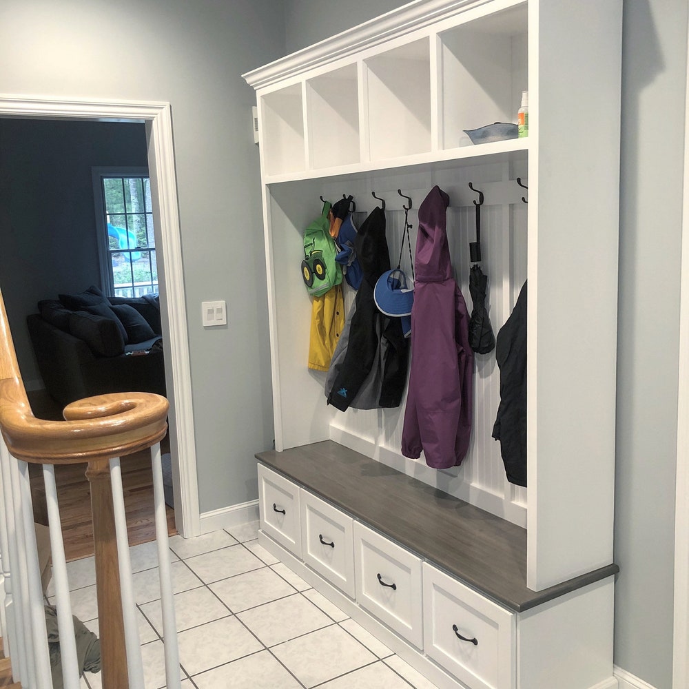 Georgia Mudroom Storage Bench with Drawers | 4-Section Entryway Hall Tree | Coat Rack & Cubbies | Custom Furniture | Hall Tree Bench - Image 4