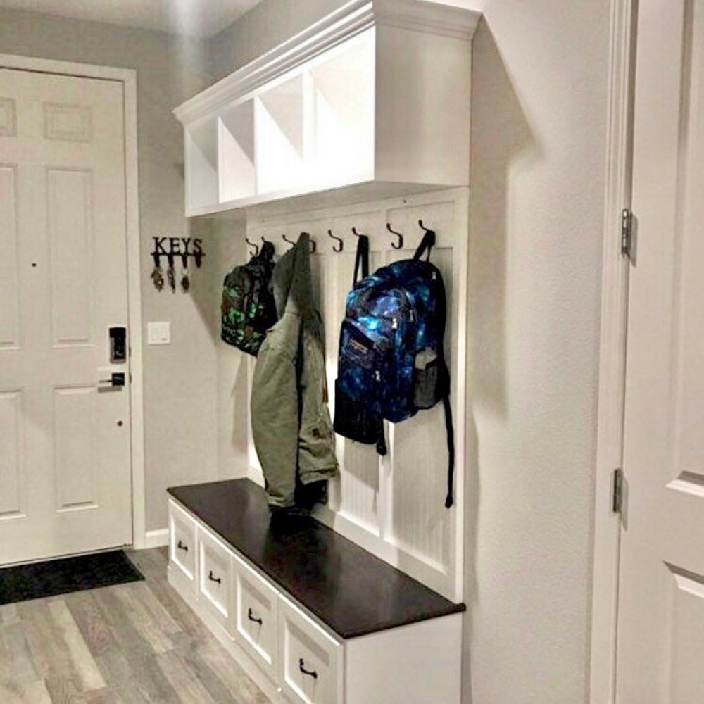 New York Style Mudroom Bench | 4-Section Entryway Organizer with Shoe & Coat Storage | Custom Hall Tree | Farmhouse Entry Bench - Image 8